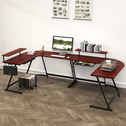 Vista L Shape Desk With Adjustable Monitor Stand Cherry-1