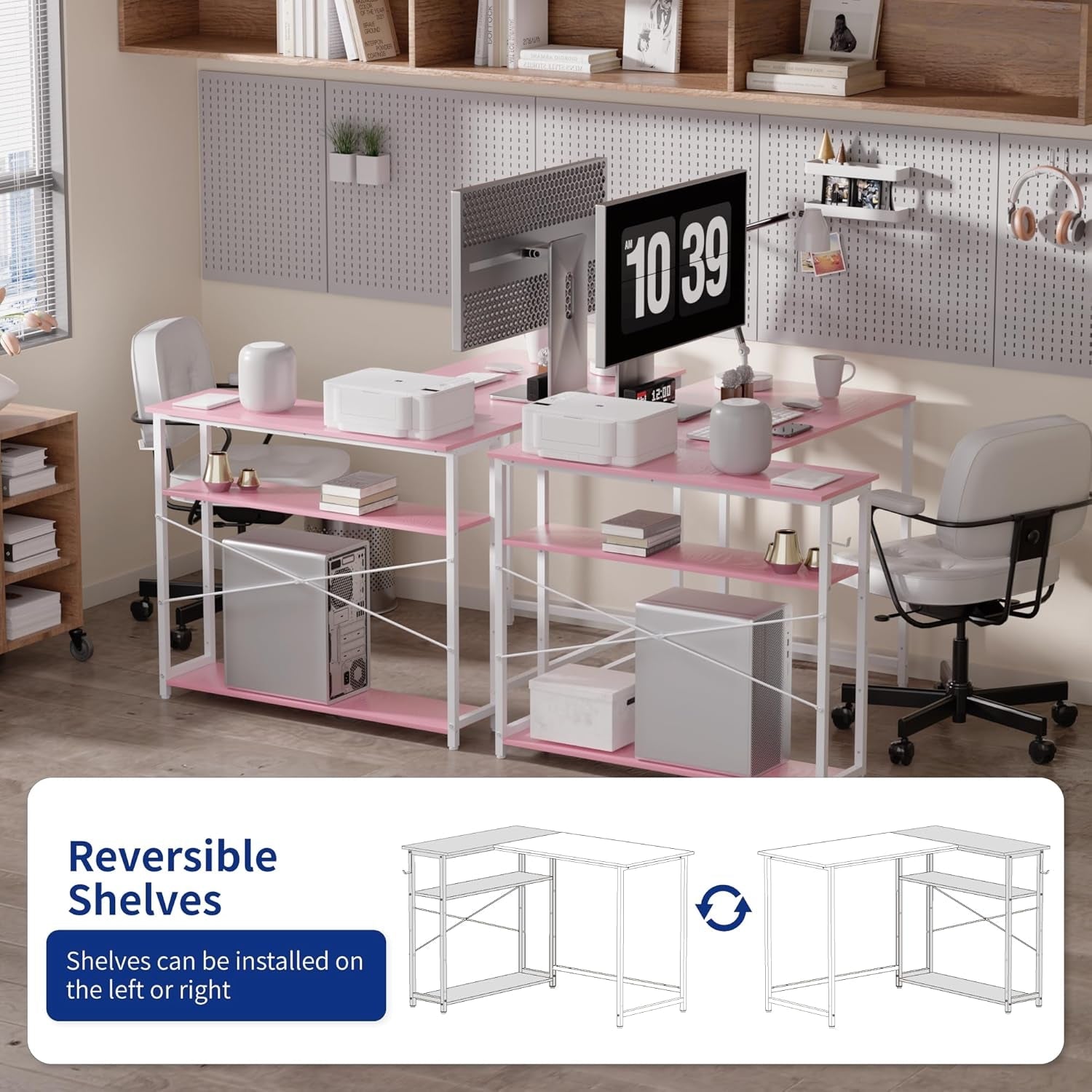 43-Inch L-Shaped Computer Desk With Reversible Shelves-4