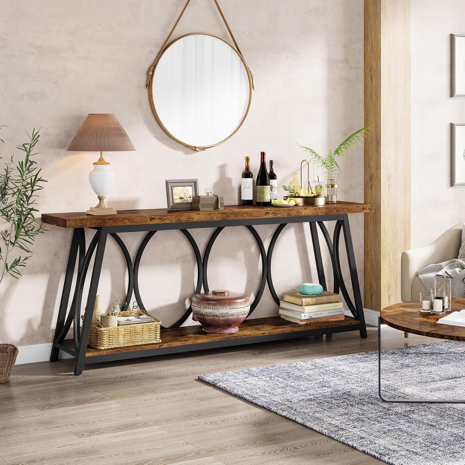 70.9 Inch Rustic Brown Industrial Grade Console Table-2
