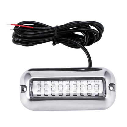 Rectangular LED light with a metallic casing and attached black wires, featuring 12 LEDs.