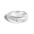 Silver ring with a smooth band, featuring a row of small, sparkling diamonds diagonally embedded.