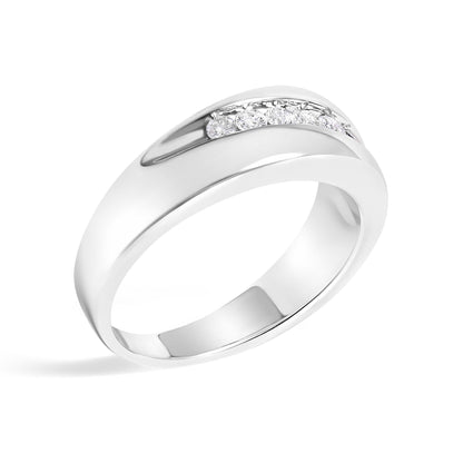 Silver band with a row of small, sparkling diamonds set in a sleek, modern design.