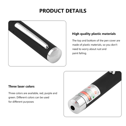Close-up of a black pen cover with metallic tips, displaying text about plastic and laser colors.