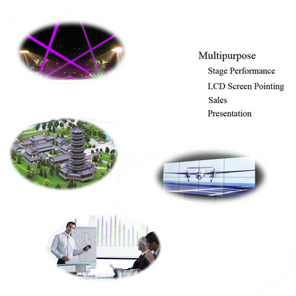 Four oval images: stage lights, a pagoda, a drone on screens, and a meeting with charts; text on right.