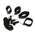 Black adjustable straps with hooks and loops, arranged on a white background.