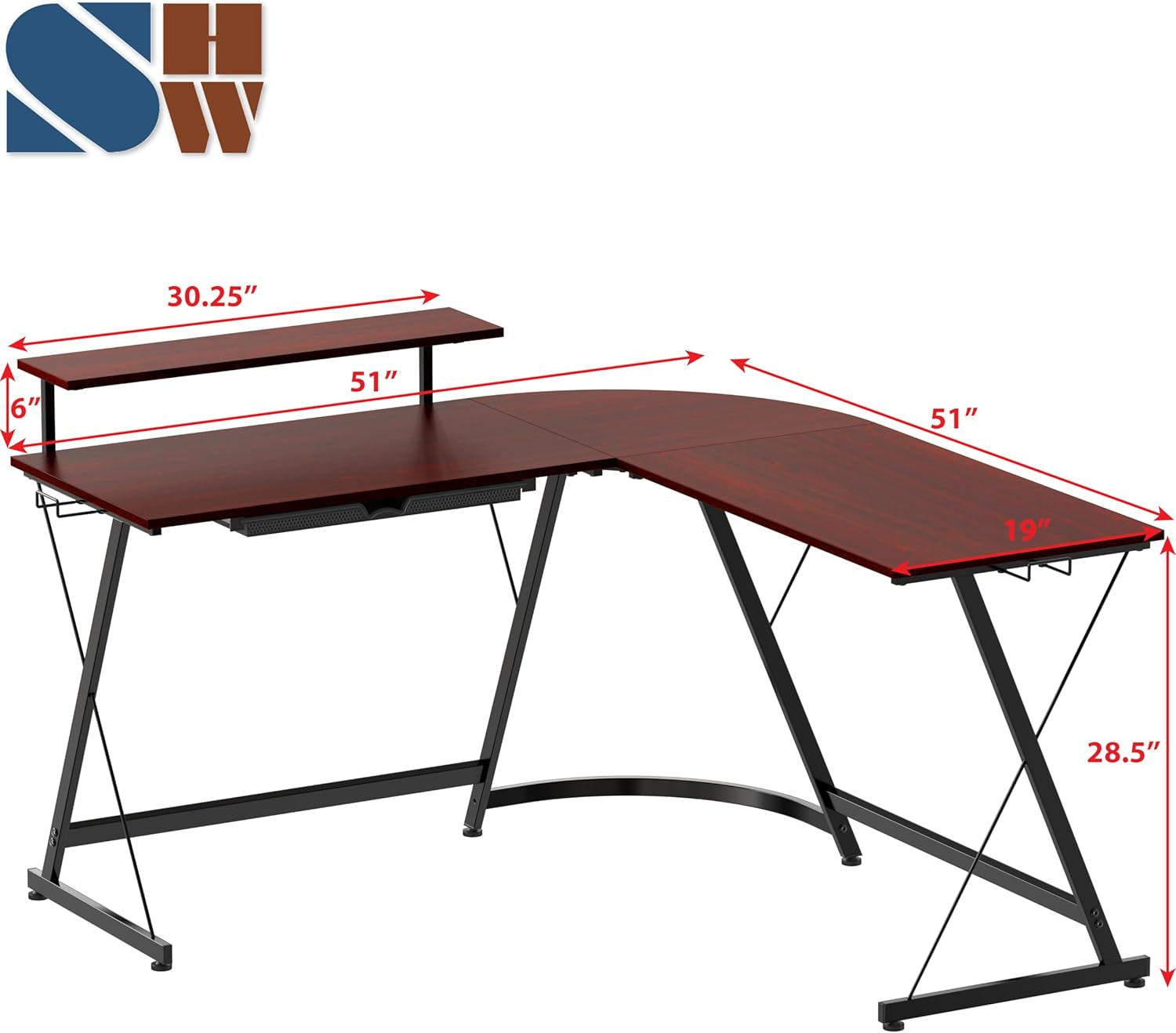 Vista L Shape Desk With Adjustable Monitor Stand Cherry-2
