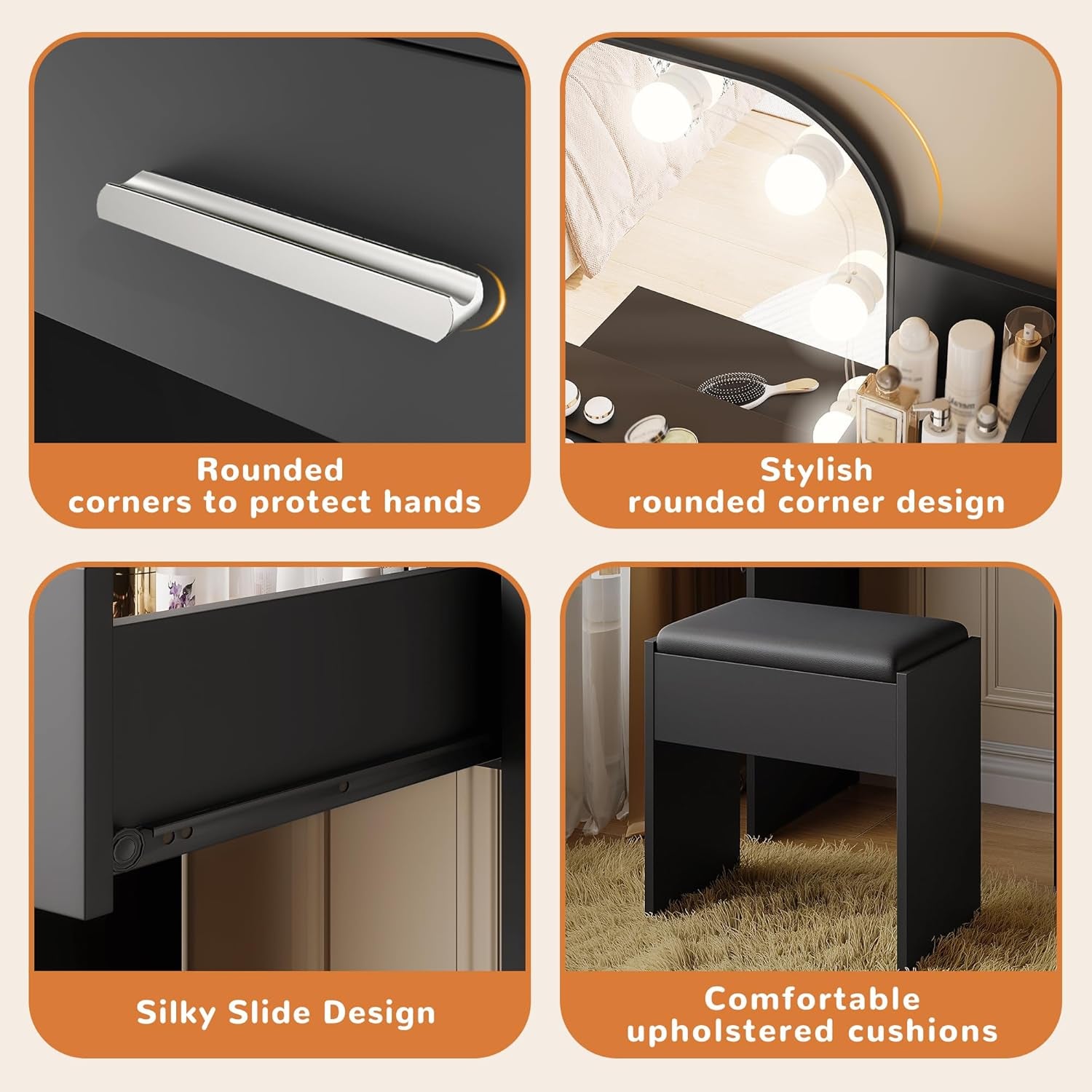 Makeup Vanity Desk With Adjustable Lighting Mirrors-3