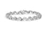 Silver bracelet with twisted links and embedded round crystals on a white background.
