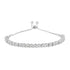 Silver bracelet with floral-patterned gems, adjustable clasp, and fine chain links.