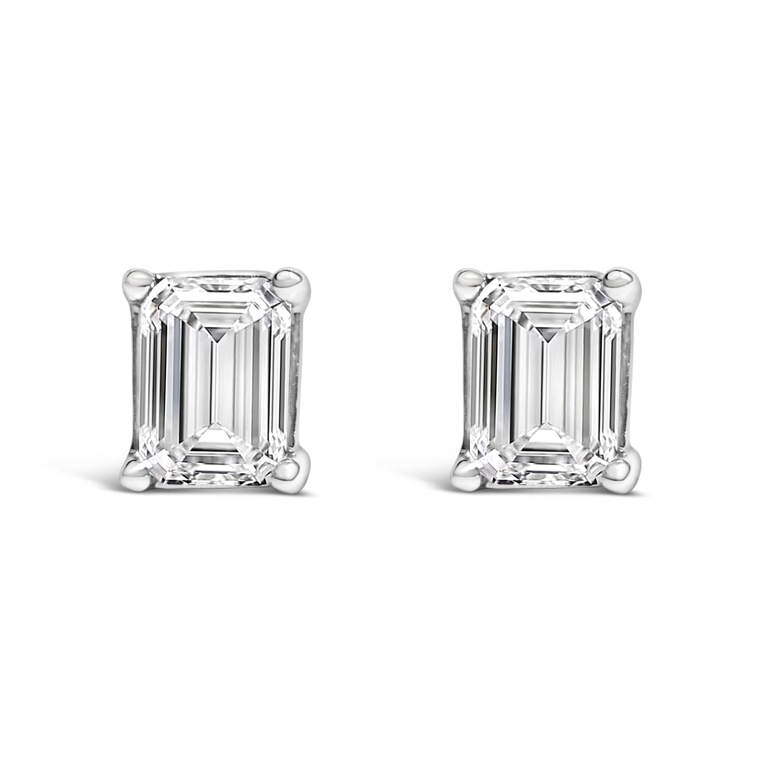 14K White Gold Emerald Cut Diamond Solitaire Stud Earrings