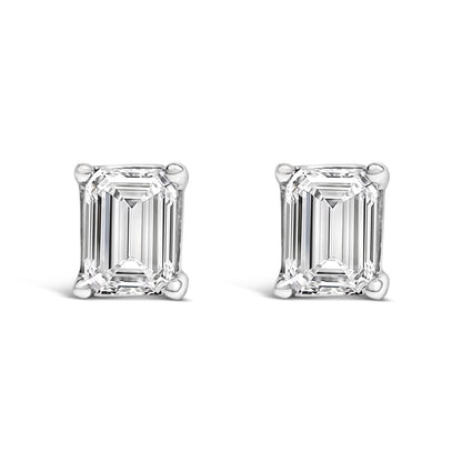 14K White Gold Emerald Cut Diamond Solitaire Stud Earrings