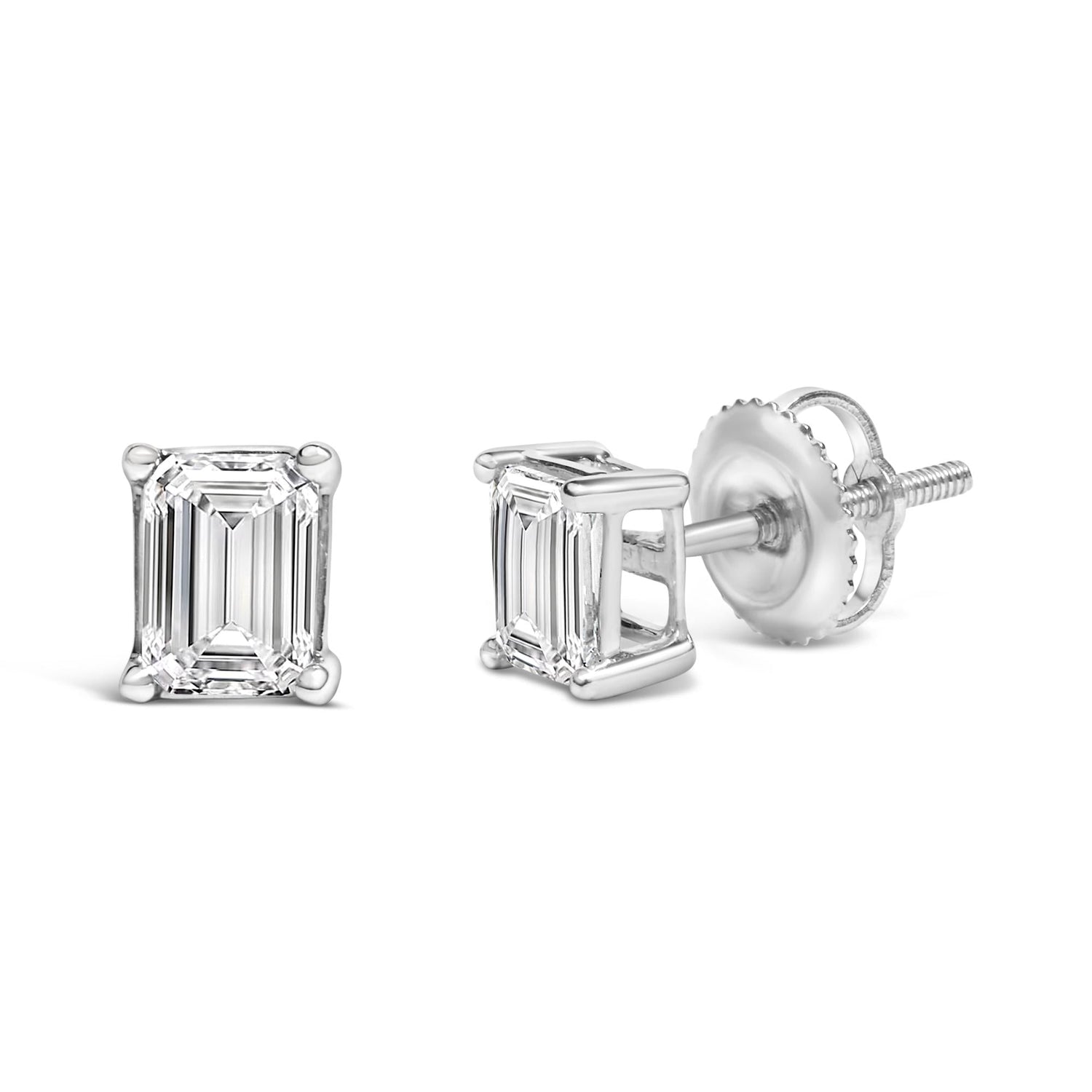 14K White Gold Emerald Cut Diamond Solitaire Stud Earrings