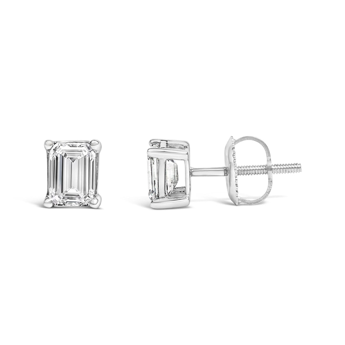 14K White Gold Emerald Cut Diamond Solitaire Stud Earrings