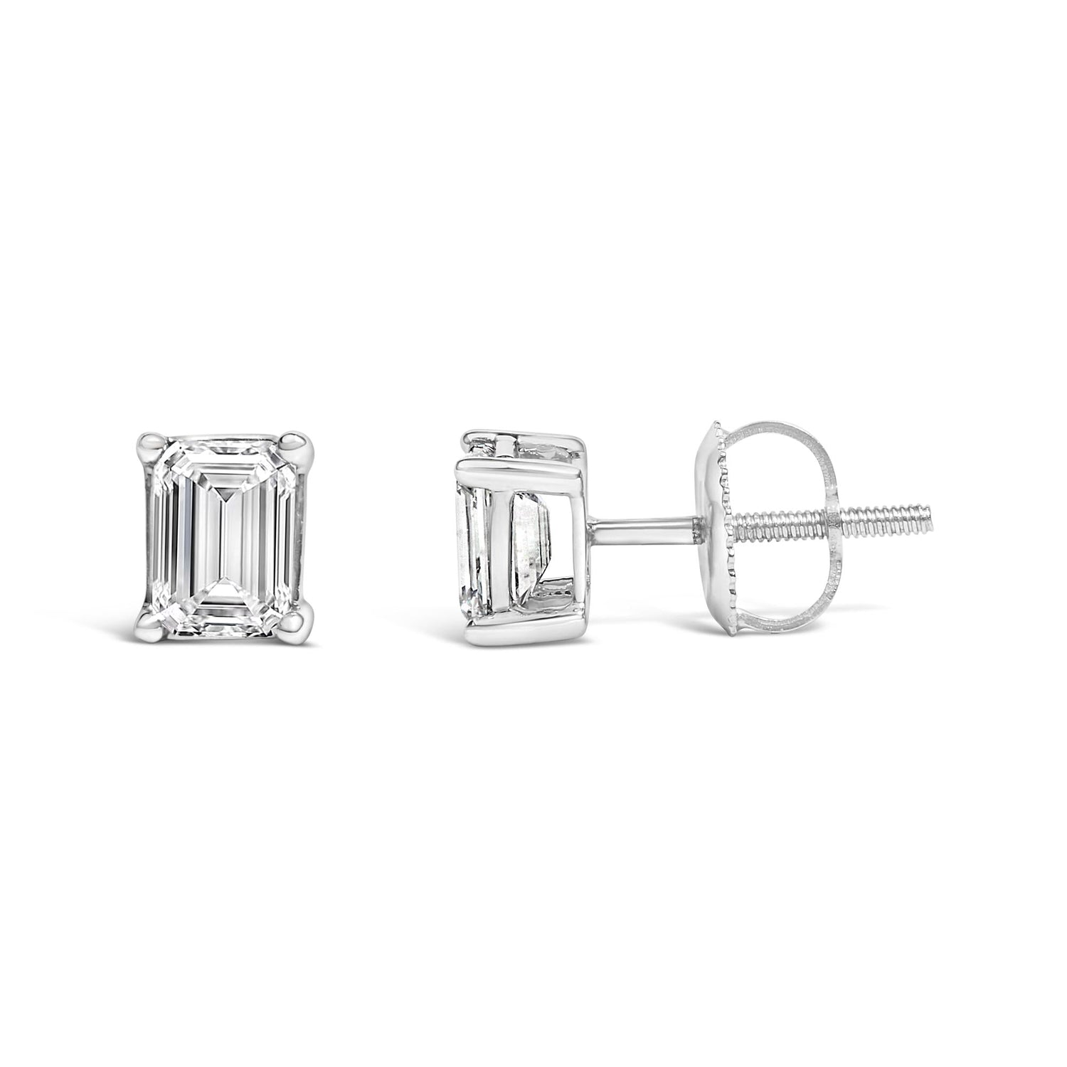 14K White Gold Emerald Cut Diamond Solitaire Stud Earrings