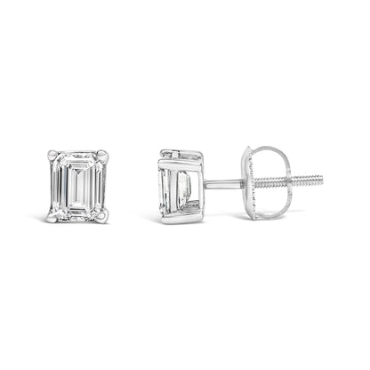14K White Gold Emerald Cut Diamond Solitaire Stud Earrings