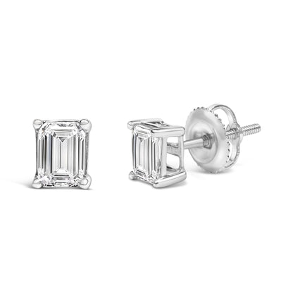 14K White Gold Emerald Cut Diamond Solitaire Stud Earrings