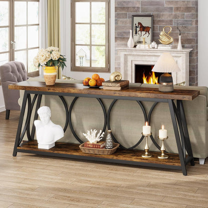 70.9 Inch Rustic Brown Industrial Grade Console Table-4