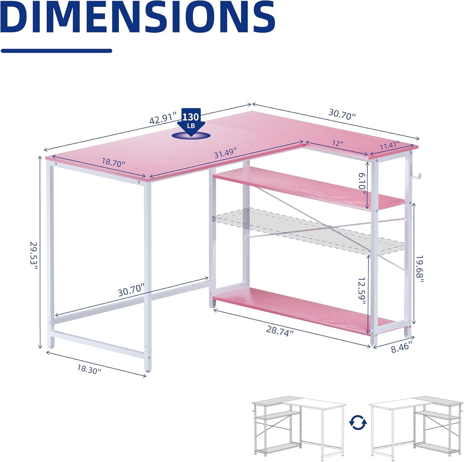 43-Inch L-Shaped Computer Desk With Reversible Shelves-2
