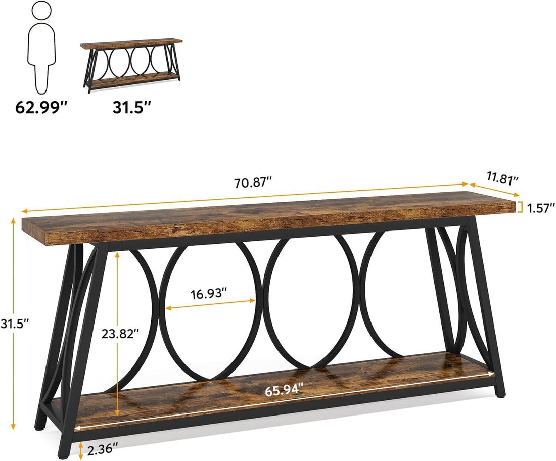 70.9 Inch Rustic Brown Industrial Grade Console Table-1