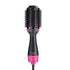 Black and pink round hairbrush with bristles and a cord, featuring adjustable settings.