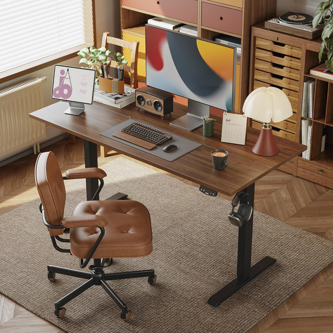 Electric Standing Desk 48x24 Height Adjustable Dark Walnut-1
