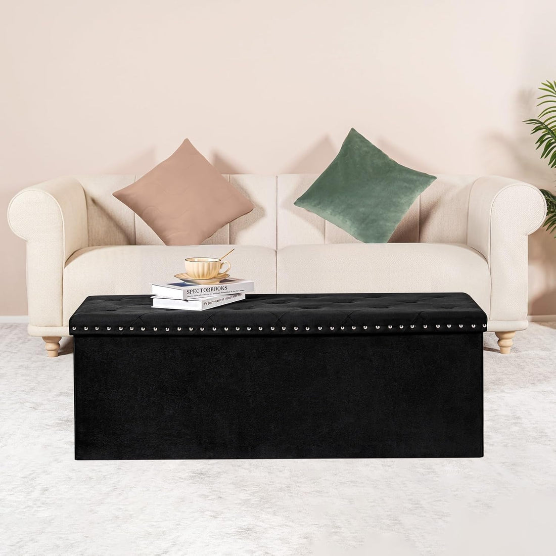 Jet Black Storage Ottoman Bench Seat 43.3 Inch Length-1