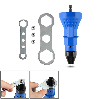 Blue tool with silver wrenches and nuts, detailed with usage insets at the bottom.