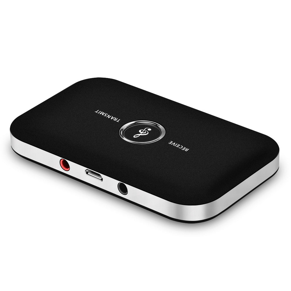 Black rectangular device with silver edges, logo centered, and ports on the side.