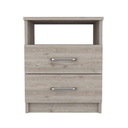 Modern 2-Drawer Nightstand with Open Shelf in Beige Wood Finish-2