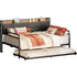 Full size Black Metal Daybed with Upholstered Headboard and Twin Trundle-0