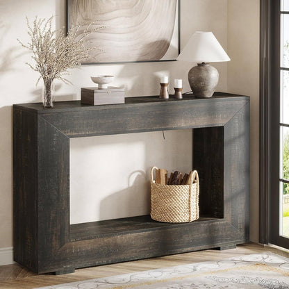 Modern Farmhouse 47-inch Long Sofa Table in Dark Grey Black Wood Finish-2
