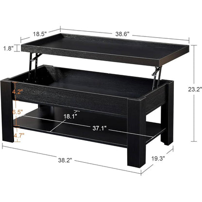 Modern Lift Top Coffee Table Laptop Tray with Storage Shelf in Black Wood Finish-4