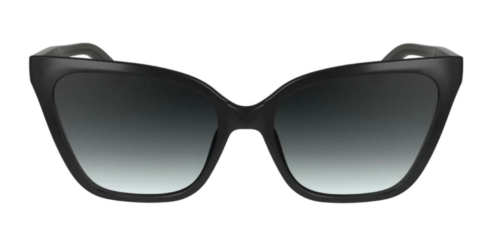 Black cat-eye sunglasses with gradient dark lenses, featuring sharp, sleek frames.