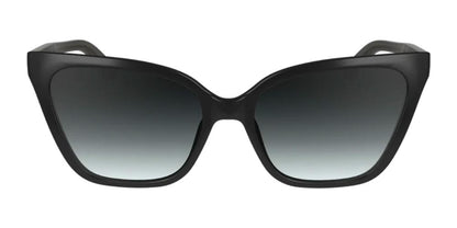 Black cat-eye sunglasses with gradient dark lenses, featuring sharp, sleek frames.