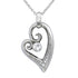 Silver heart pendant with swirling design, studded with small gems and a central large gem.