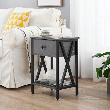 Set of 2 - 1 Drawer Nightstand in Grey and Black Wood Finish-0