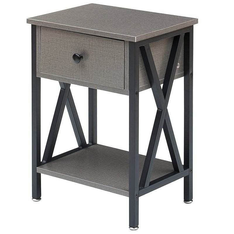 Set of 2 - 1 Drawer Nightstand in Grey and Black Wood Finish-1