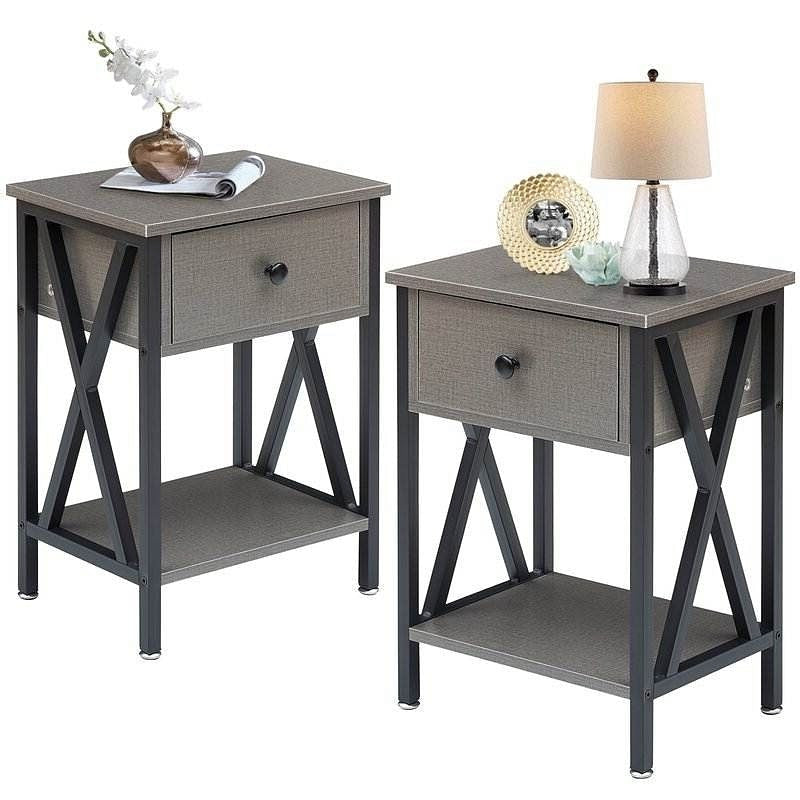 Set of 2 - 1 Drawer Nightstand in Grey and Black Wood Finish-2