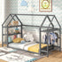 Twin Size Montessori Floor House Bed with Detachable Storage Shelves-Grey-0