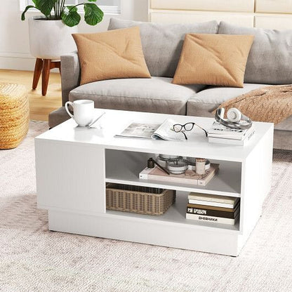 Modern Coffee Table with 2-Tier Open Storage Shelves-White-0
