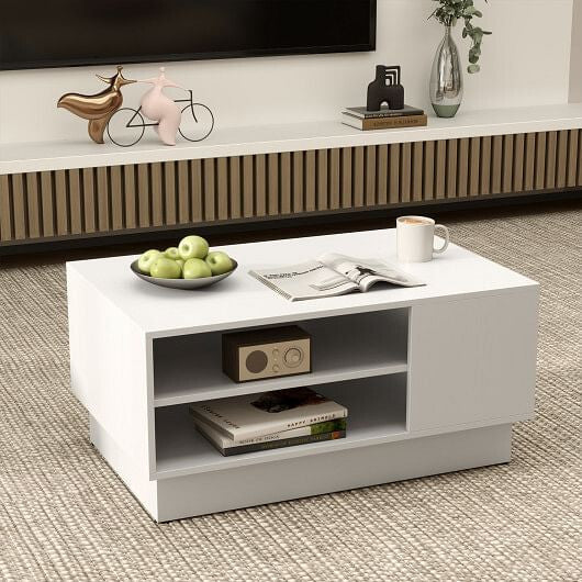 Modern Coffee Table with 2-Tier Open Storage Shelves-White-1