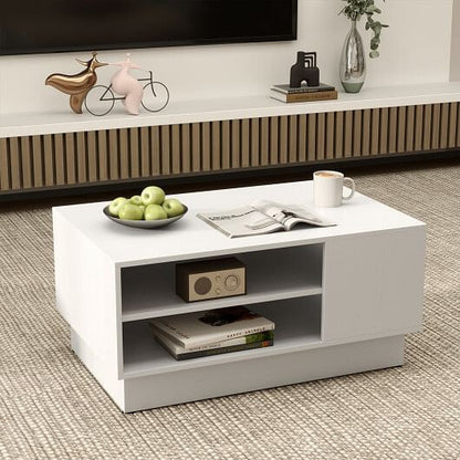 Modern Coffee Table with 2-Tier Open Storage Shelves-White-1