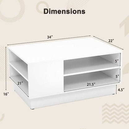 Modern Coffee Table with 2-Tier Open Storage Shelves-White-3