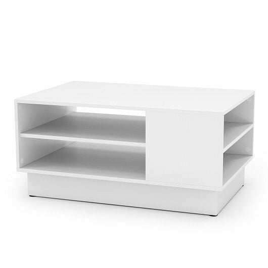 Modern Coffee Table with 2-Tier Open Storage Shelves-White-4