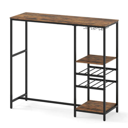 Long Bar Table Bar Height Dining Table with Storage Shelves-Rustic Brown-2