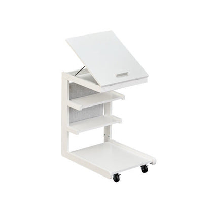 C-shaped End Table with Wheels and Adjustable Desktop for Sofa Couch Bedside-Natural-0