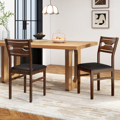 Wooden Dining Chair Set of 2 with PU Leather Padded Seat and Rubber Wood Frame-Walnut-1