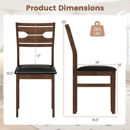 Wooden Dining Chair Set of 2 with PU Leather Padded Seat and Rubber Wood Frame-Walnut-2