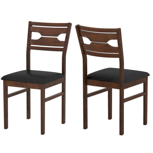 Wooden Dining Chair Set of 2 with PU Leather Padded Seat and Rubber Wood Frame-Walnut-3