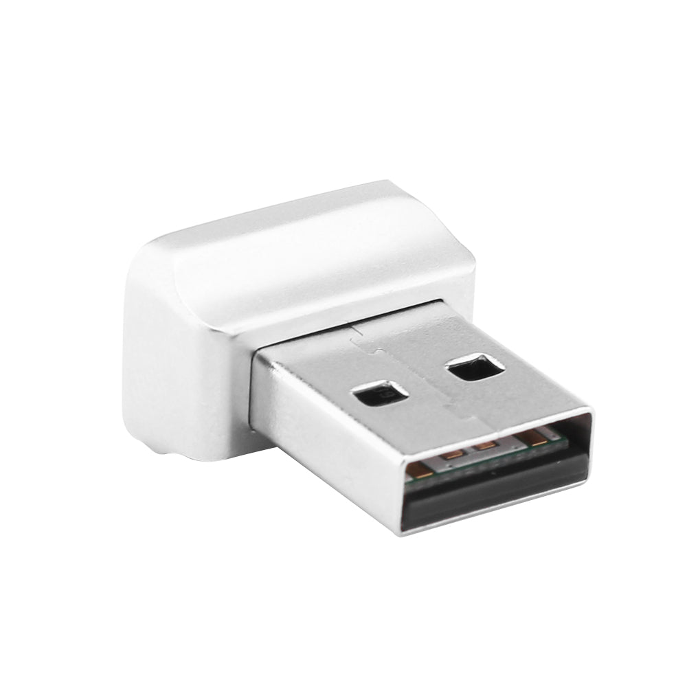 Silver USB adapter with a rectangular metallic plug and a smooth, white plastic casing.
